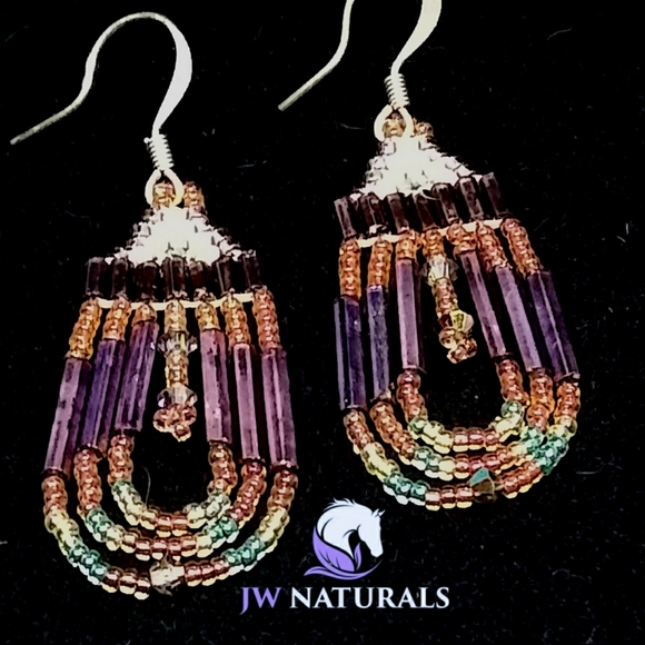 JRW Handmade Purple Swarovski Beaded Earrings - Picture 2 of 8